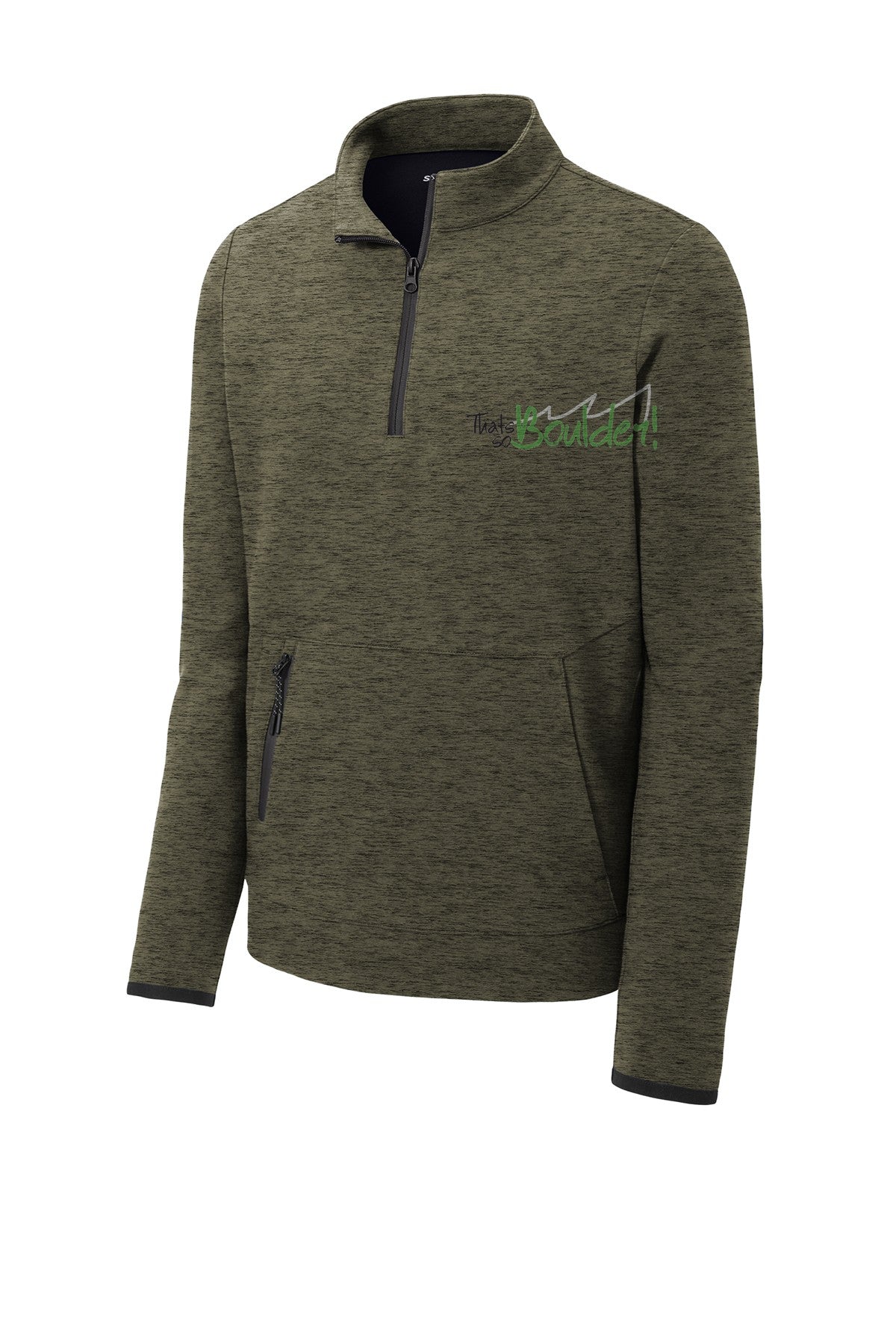 That's So Boulder quarter-zip in Olive Heather